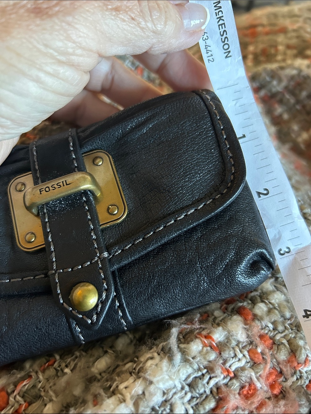 Fossil Black Leather Mini Wallet with Brass Plate Vintage Never Used! So Good! - Picture 5 of 11